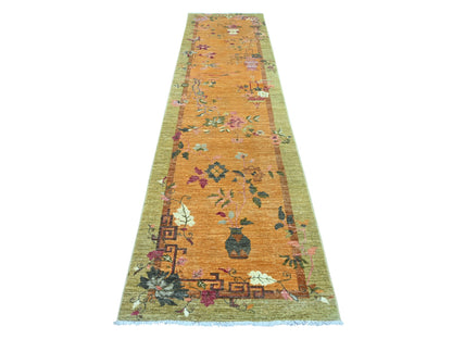 Brown 3'0" x 11'11" Oushak And Peshawar Hand knotted Wool Rug - Sku: O022559