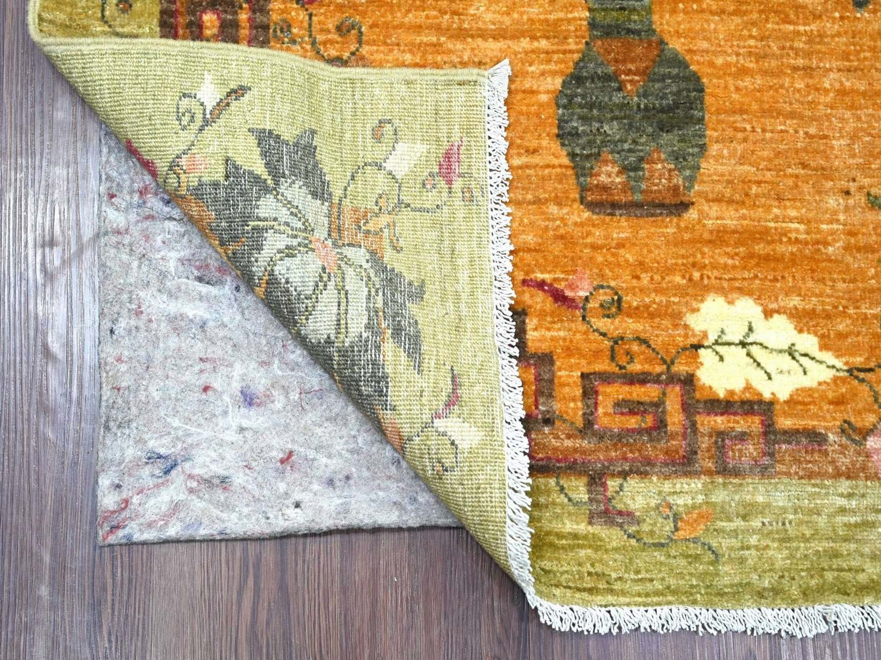 Peshawar Oushak hand-knotted wool runner in Brown & Green, 3' x 11'11" — SKU O022559 (view 2)