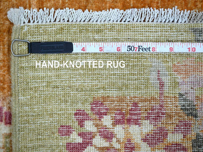 Brown 3'0" x 11'11" Oushak And Peshawar Hand knotted Wool Rug - Sku: O022559
