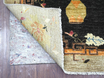 Black 2'11" x 11'10" Oushak And Peshawar Hand knotted Wool Rug - Sku: O022560