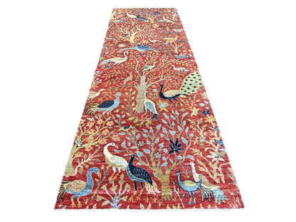 Peshawar Oushak hand-knotted wool runner in Red, 4' x 12'2" — SKU O022563
