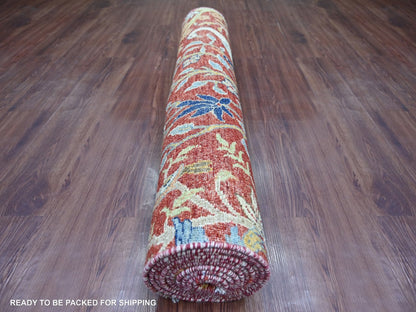 Red 4'0" x 12'2" Oushak And Peshawar Hand knotted Wool Rug - Sku: O022563