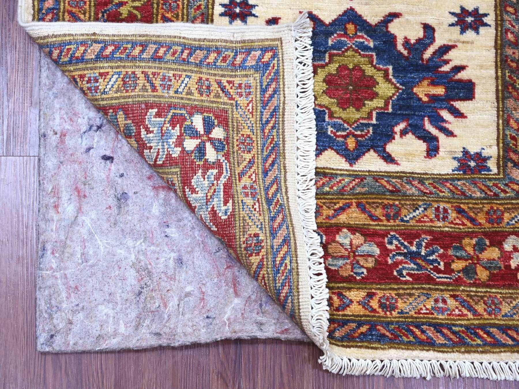 Kazak Tribal & Geometric hand-knotted wool runner in Ivory & Red, 2'8" x 12'1" — SKU O022566 (view 2)