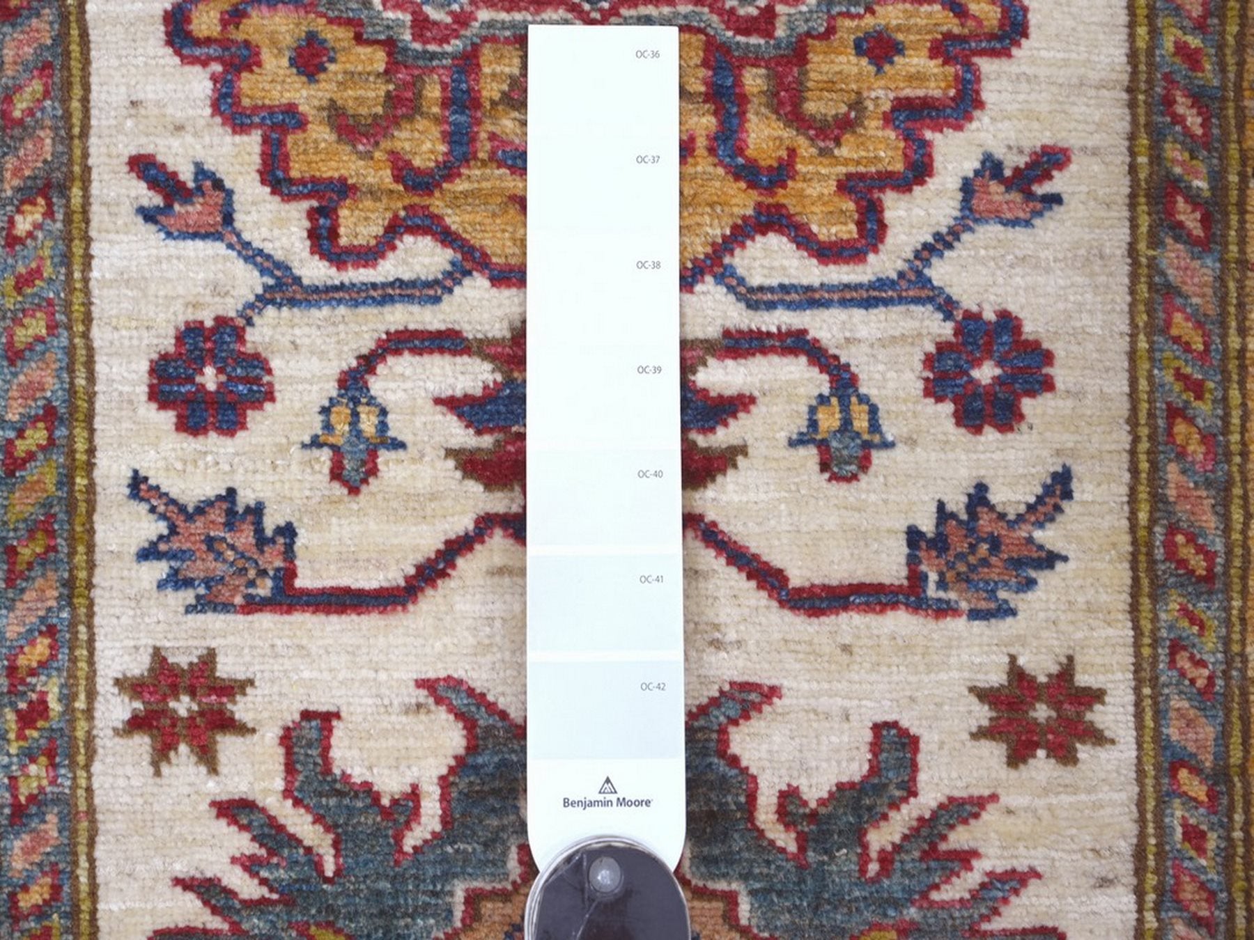 Kazak Tribal & Geometric hand-knotted wool runner in Ivory & Red, 2'8" x 12'1" — SKU O022566 (view 3)