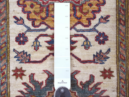 Kazak Tribal & Geometric hand-knotted wool runner in Ivory & Red, 2'8" x 12'1" — SKU O022566 (view 3)