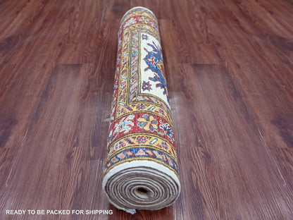 Kazak Tribal & Geometric hand-knotted wool runner in Ivory & Red, 2'8" x 12'1" — SKU O022566 (view 4)