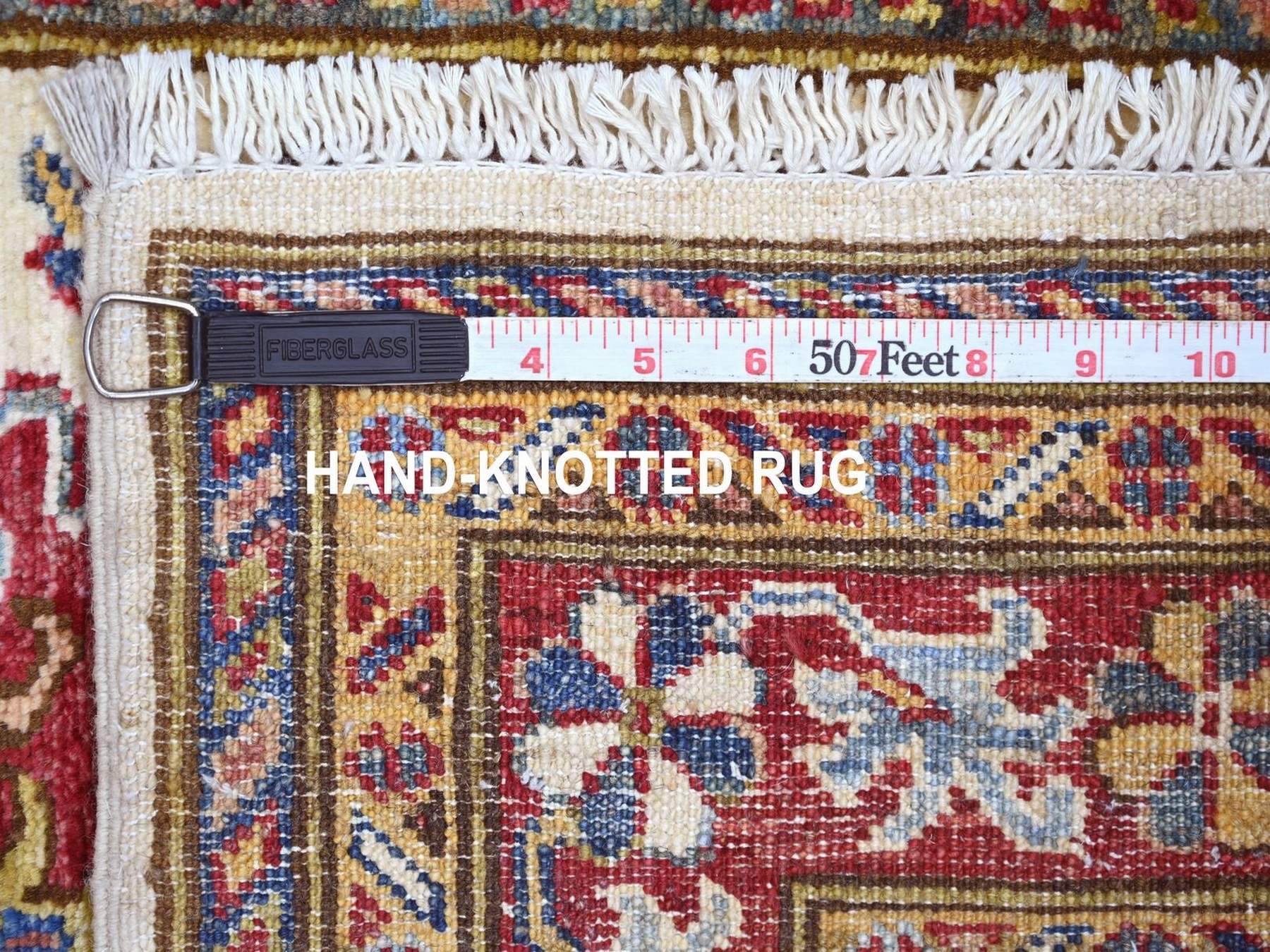 Kazak Tribal & Geometric hand-knotted wool runner in Ivory & Red, 2'8" x 12'1" — SKU O022566 (view 6)