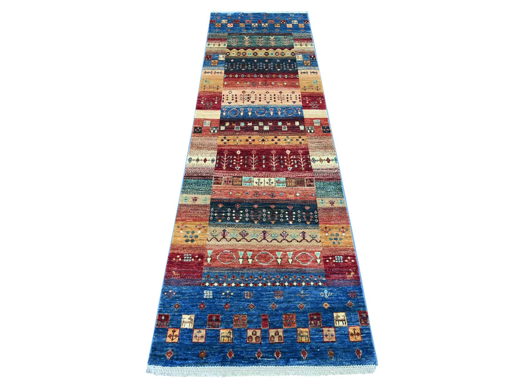 Gabbeh Tribal & Geometric hand-knotted wool runner in Multicolored, 2'5" x 8'3" — SKU O022567