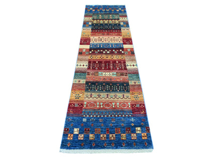 Gabbeh Tribal & Geometric hand-knotted wool runner in Multicolored, 2'5" x 8'3" — SKU O022567