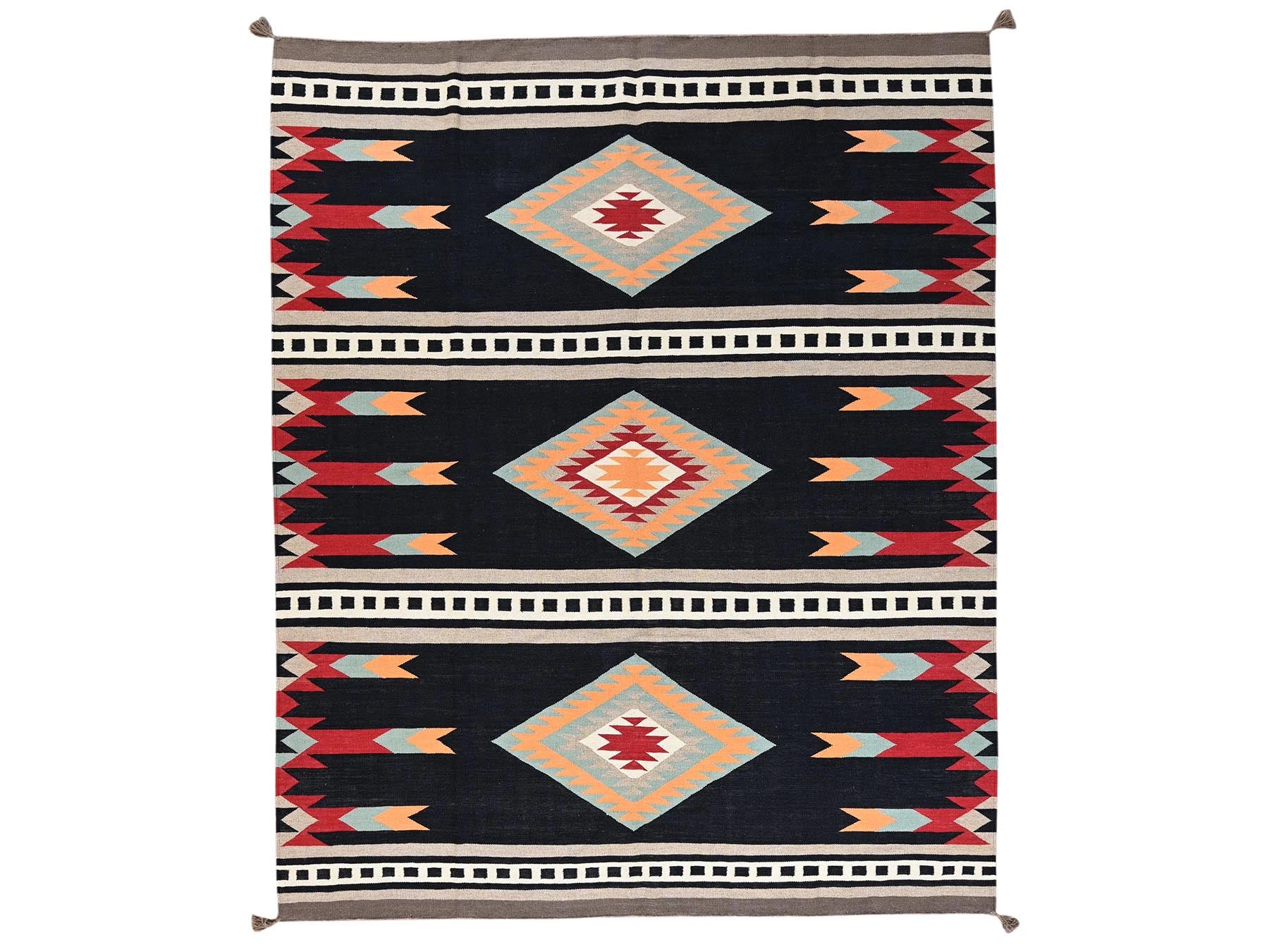 Black 8'4" x 10'3" Flat Weave Hand woven Wool Rug - Sku: O02256