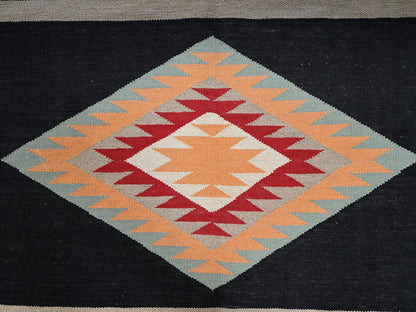 Black 8'4" x 10'3" Flat Weave Hand woven Wool Rug - Sku: O02256