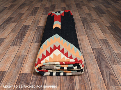 Black 8'4" x 10'3" Flat Weave Hand woven Wool Rug - Sku: O02256