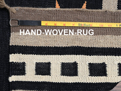 Black 8'4" x 10'3" Flat Weave Hand woven Wool Rug - Sku: O02256