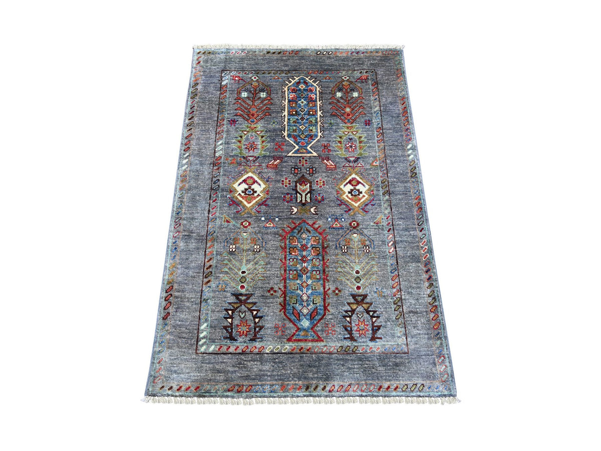 Kazak Tribal & Geometric hand-knotted wool rug in Gray, 2'9" x 4'2" — SKU O022571