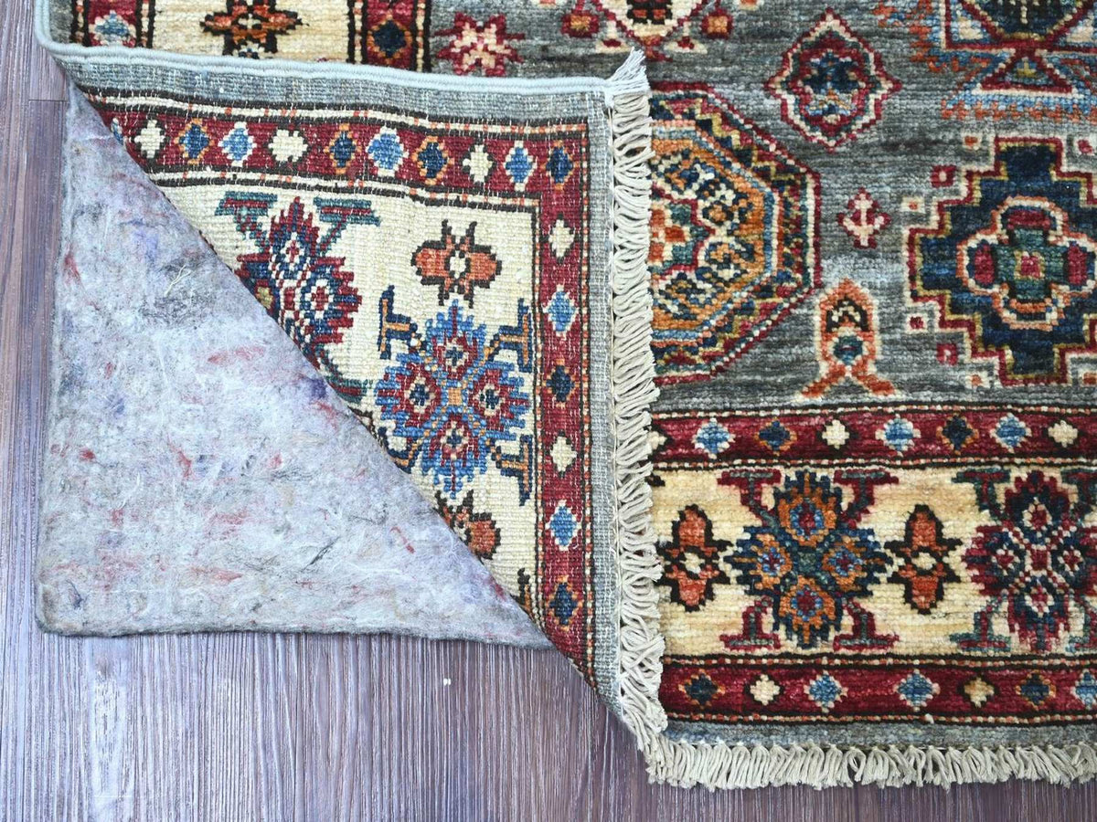 Kazak Tribal & Geometric hand-knotted wool rug in Gray & Ivory, 3'6" x 4'11" — SKU O022575 (view 2)