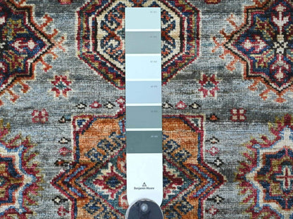 Kazak Tribal & Geometric hand-knotted wool rug in Gray & Ivory, 3'6" x 4'11" — SKU O022575 (view 3)