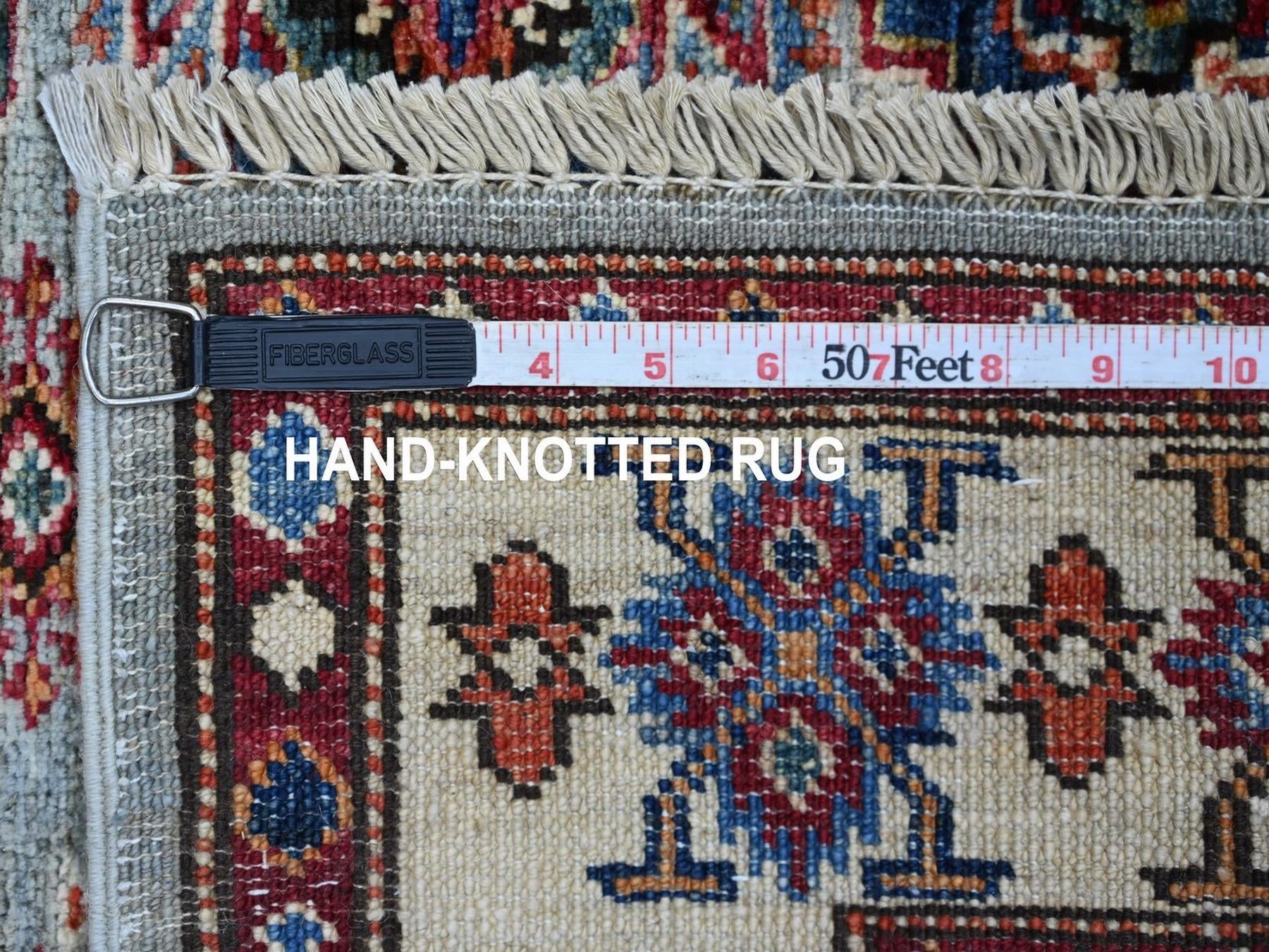 Kazak Tribal & Geometric hand-knotted wool rug in Gray & Ivory, 3'6" x 4'11" — SKU O022575 (view 6)
