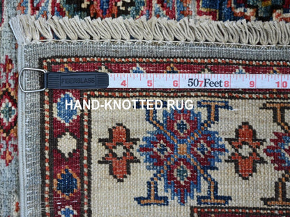 Kazak Tribal & Geometric hand-knotted wool rug in Gray & Ivory, 3'6" x 4'11" — SKU O022575 (view 6)