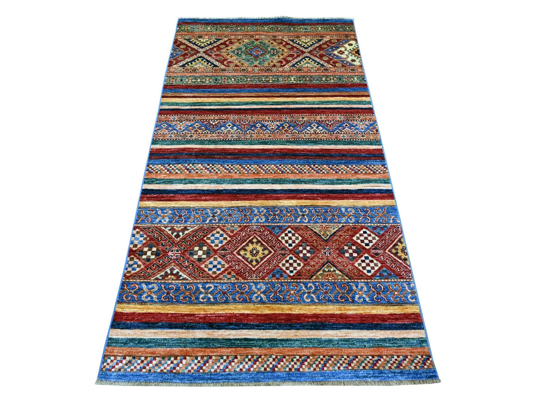 Kazak Tribal & Geometric hand-knotted wool runner in Multicolored, 3'4" x 6'3" — SKU O022577