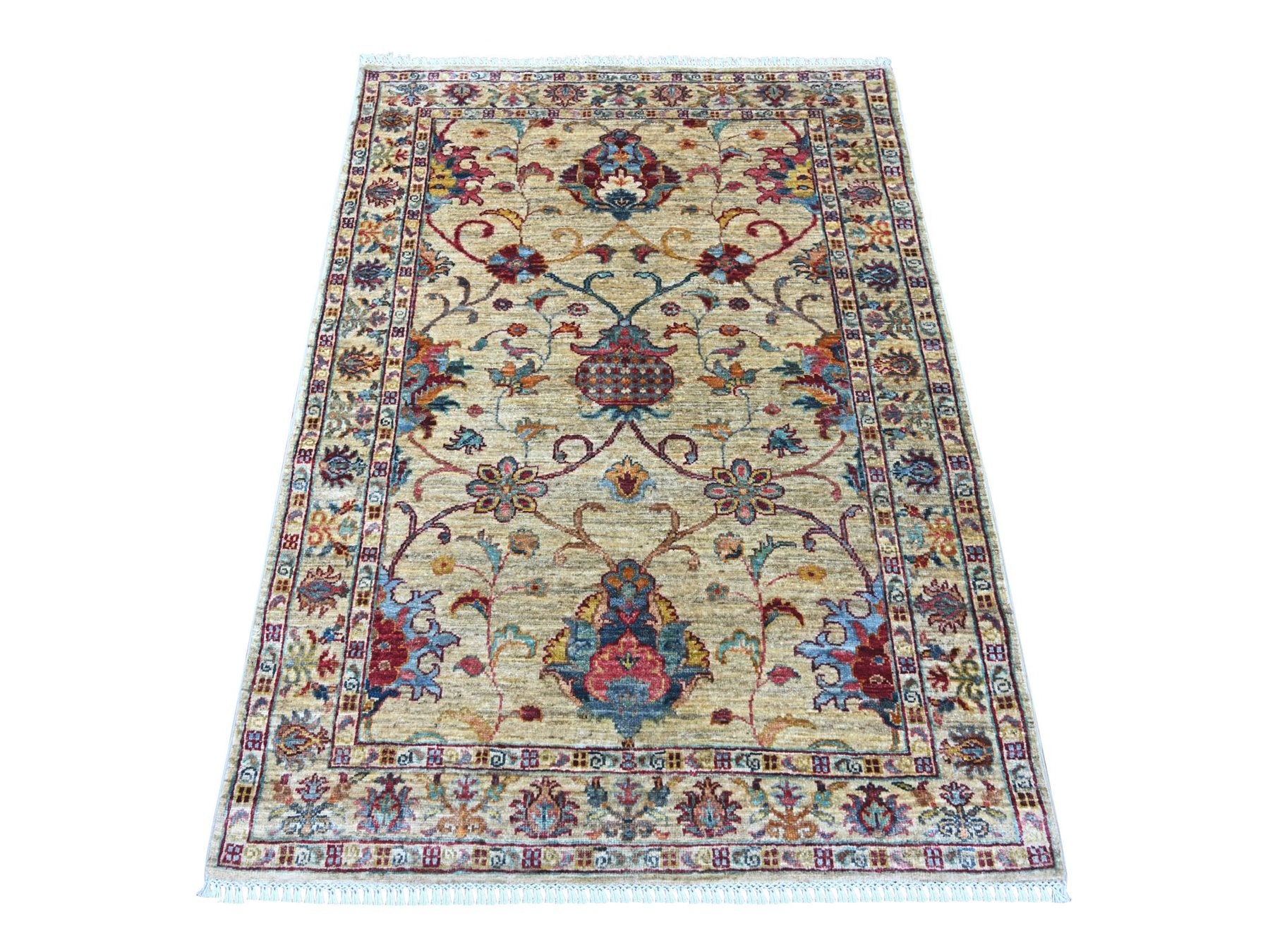 Tribal & Geometric hand-knotted wool rug in Ivory & Linen White, 3'7" x 4'10" — SKU O022578