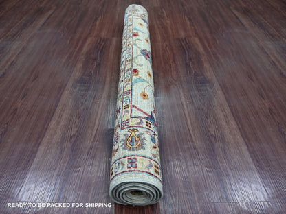 Tribal & Geometric hand-knotted wool rug in Ivory & Linen White, 3'7" x 4'10" — SKU O022578 (view 4)