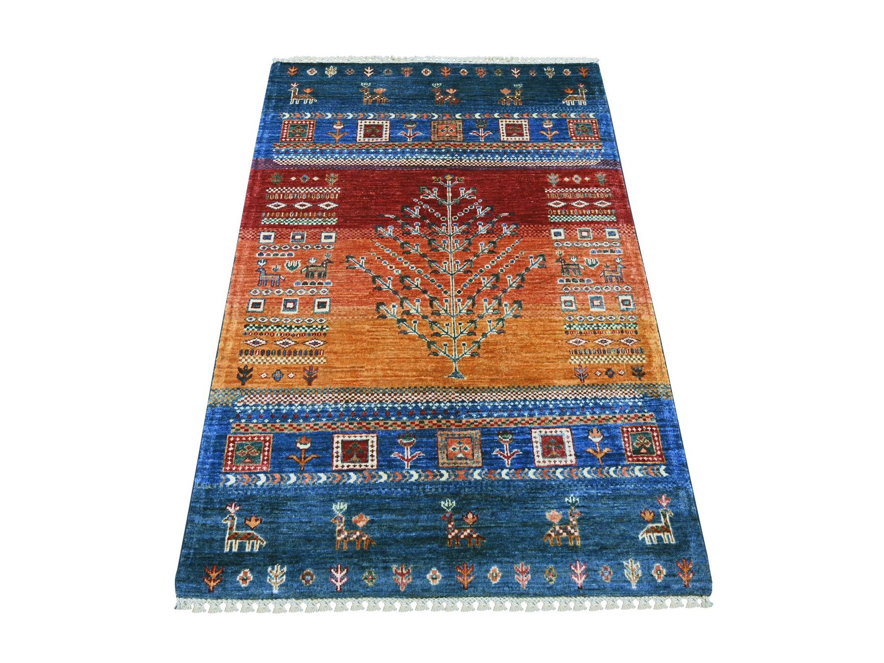 Blue 3'4" x 4'11" Tribal & Geometric Hand knotted Wool Rug - Sku: O022579