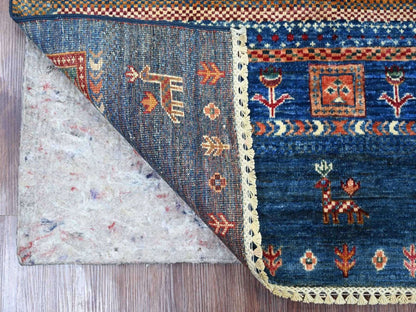 Blue 3'4" x 4'11" Tribal & Geometric Hand knotted Wool Rug - Sku: O022579