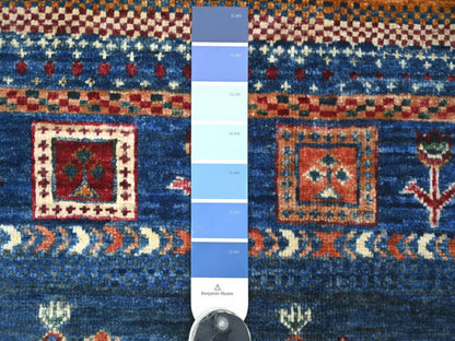 Blue 3'4" x 4'11" Tribal & Geometric Hand knotted Wool Rug - Sku: O022579