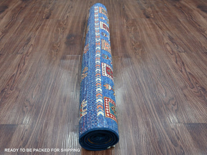 Blue 3'4" x 4'11" Tribal & Geometric Hand knotted Wool Rug - Sku: O022579