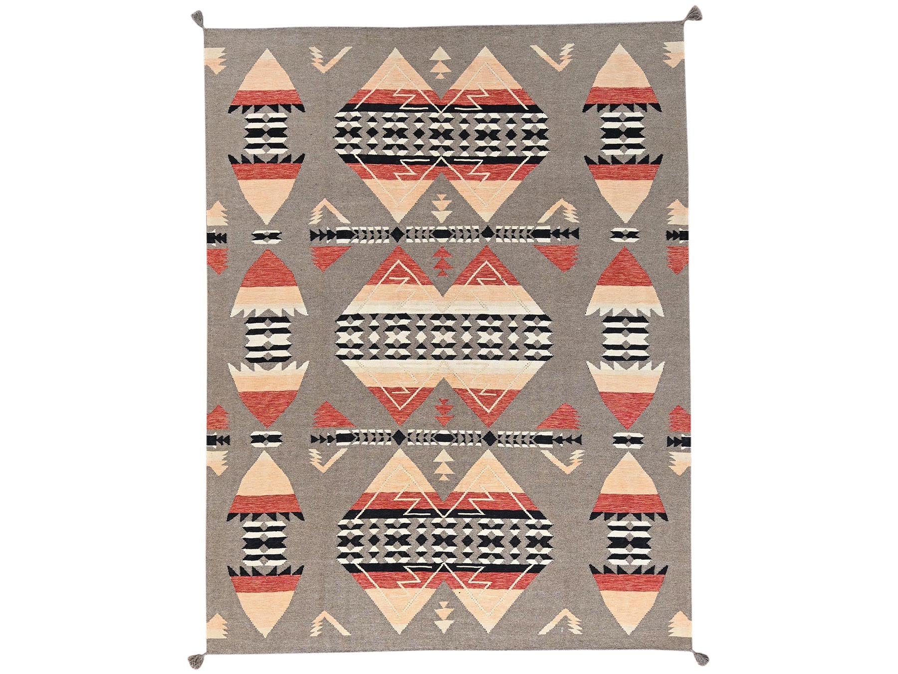 Brown 7'11" x 10'3" Flat Weave Hand woven Wool Rug - Sku: O02257