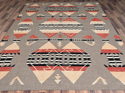 Brown 7'11" x 10'3" Flat Weave Hand woven Wool Rug - Sku: O02257