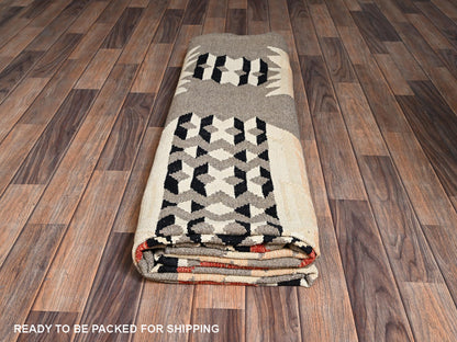 Brown 7'11" x 10'3" Flat Weave Hand woven Wool Rug - Sku: O02257