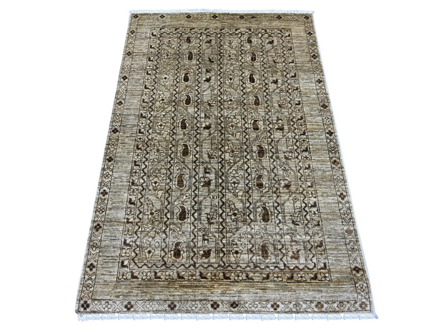 Brown 3'3" x 4'11" Tribal & Geometric Hand knotted Wool Rug - Sku: O022580