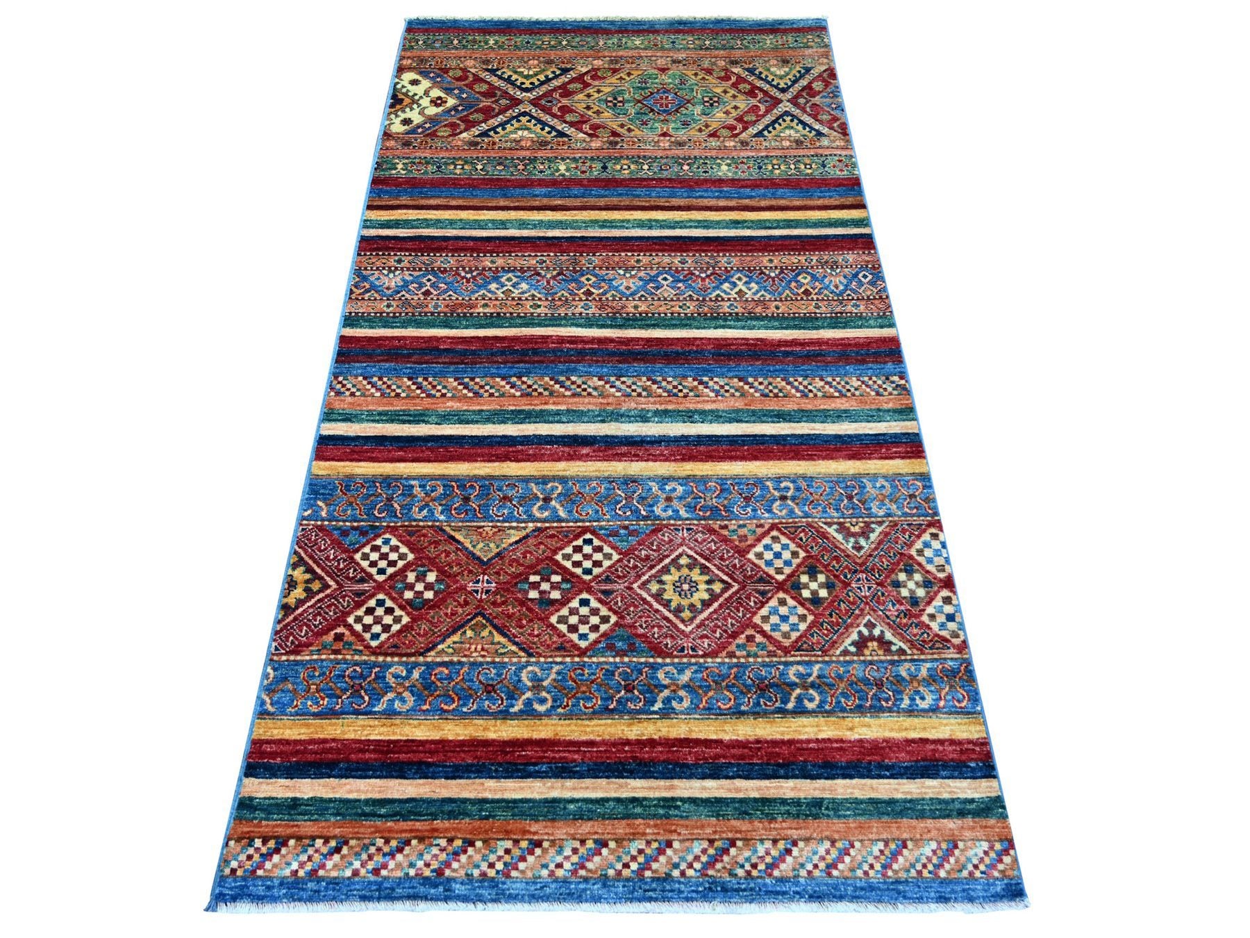 Multicolored 3'3" x 6'3" Tribal & Geometric Hand knotted Wool Rug - Sku: O022581