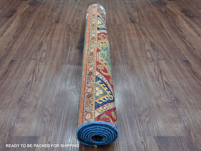 Kazak Tribal & Geometric hand-knotted wool runner in Multicolored, 3'3" x 6'3" — SKU O022581 (view 4)