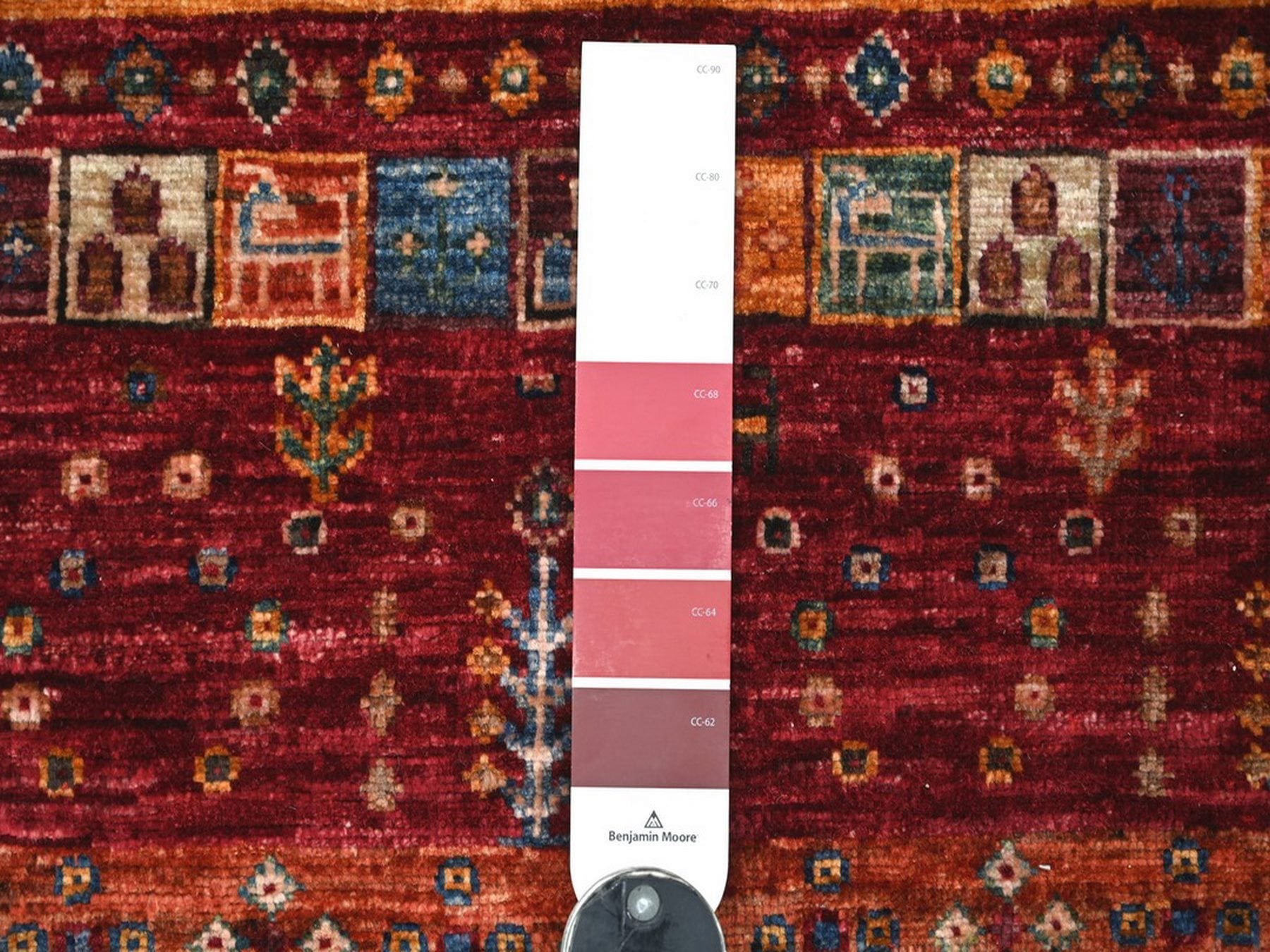 Gabbeh Tribal & Geometric hand-knotted wool rug in Red, 3'4" x 4'11" — SKU O022582 (view 3)