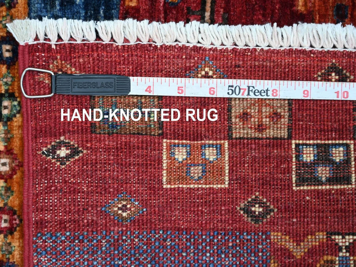 Gabbeh Tribal & Geometric hand-knotted wool rug in Red, 3'4" x 4'11" — SKU O022582 (view 6)