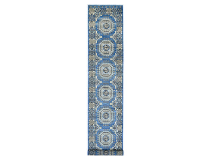 Blue 2'11" x 19'0" Tribal & Geometric Hand knotted Wool Rug - Sku: O022584