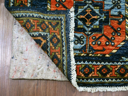 Blue 2'6" x 6'3" Tribal & Geometric Hand knotted Wool Rug - Sku: O022585