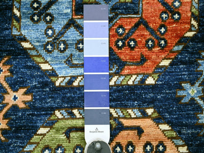 Blue 2'6" x 6'3" Tribal & Geometric Hand knotted Wool Rug - Sku: O022585