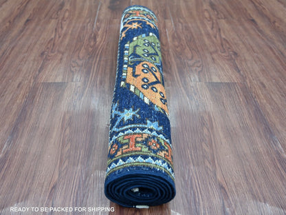 Blue 2'6" x 6'3" Tribal & Geometric Hand knotted Wool Rug - Sku: O022585