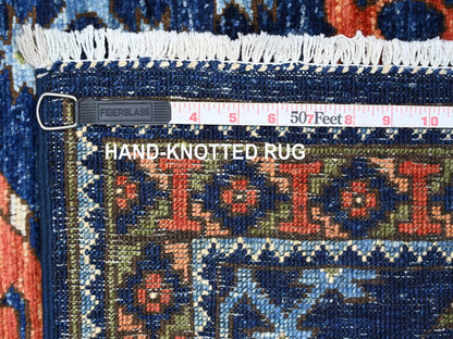 Blue 2'6" x 6'3" Tribal & Geometric Hand knotted Wool Rug - Sku: O022585