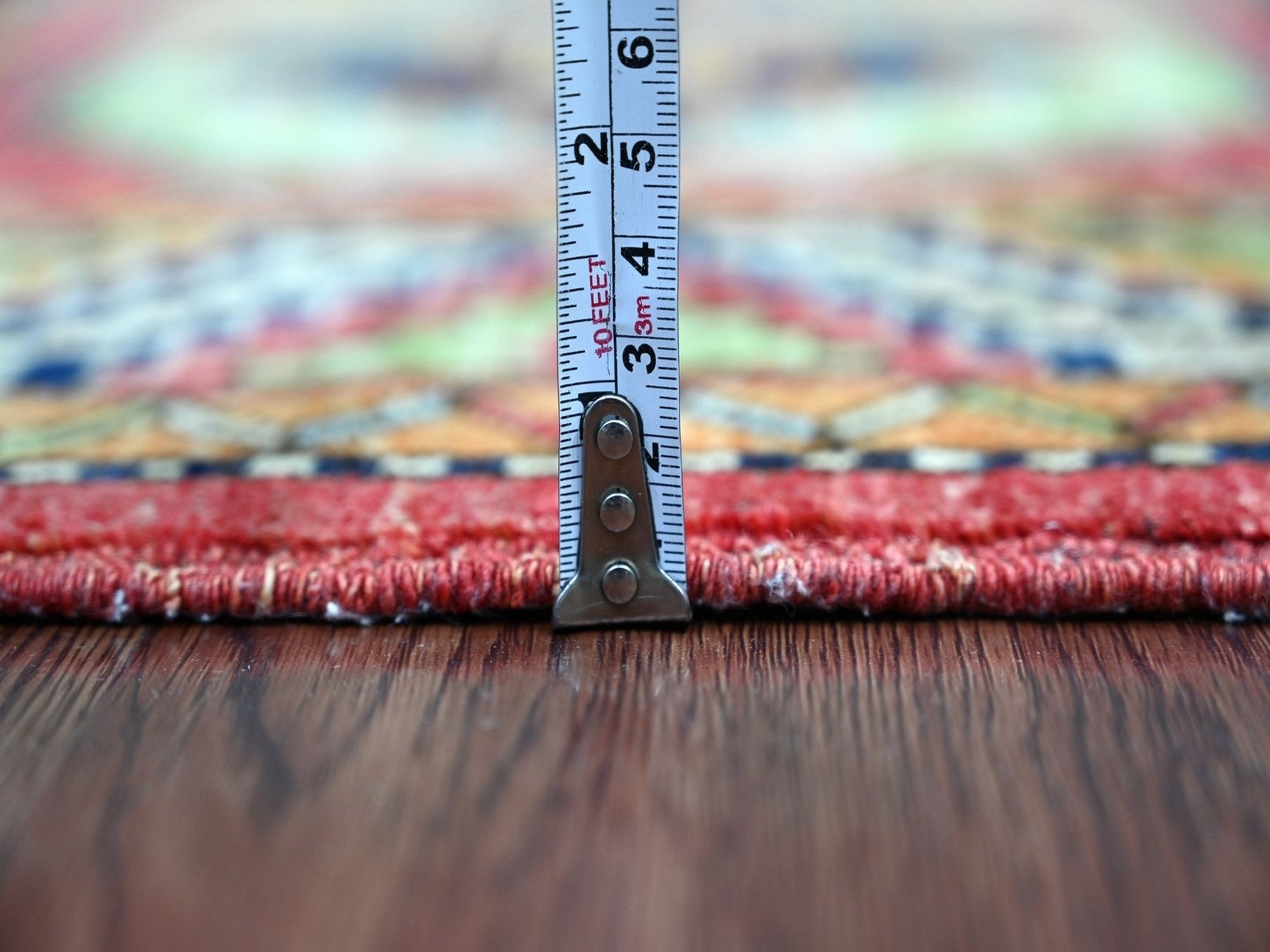 Ersari Tribal & Geometric hand-knotted wool rug in Red & Colorful, 3' x 4'10" — SKU O022586 (view 5)
