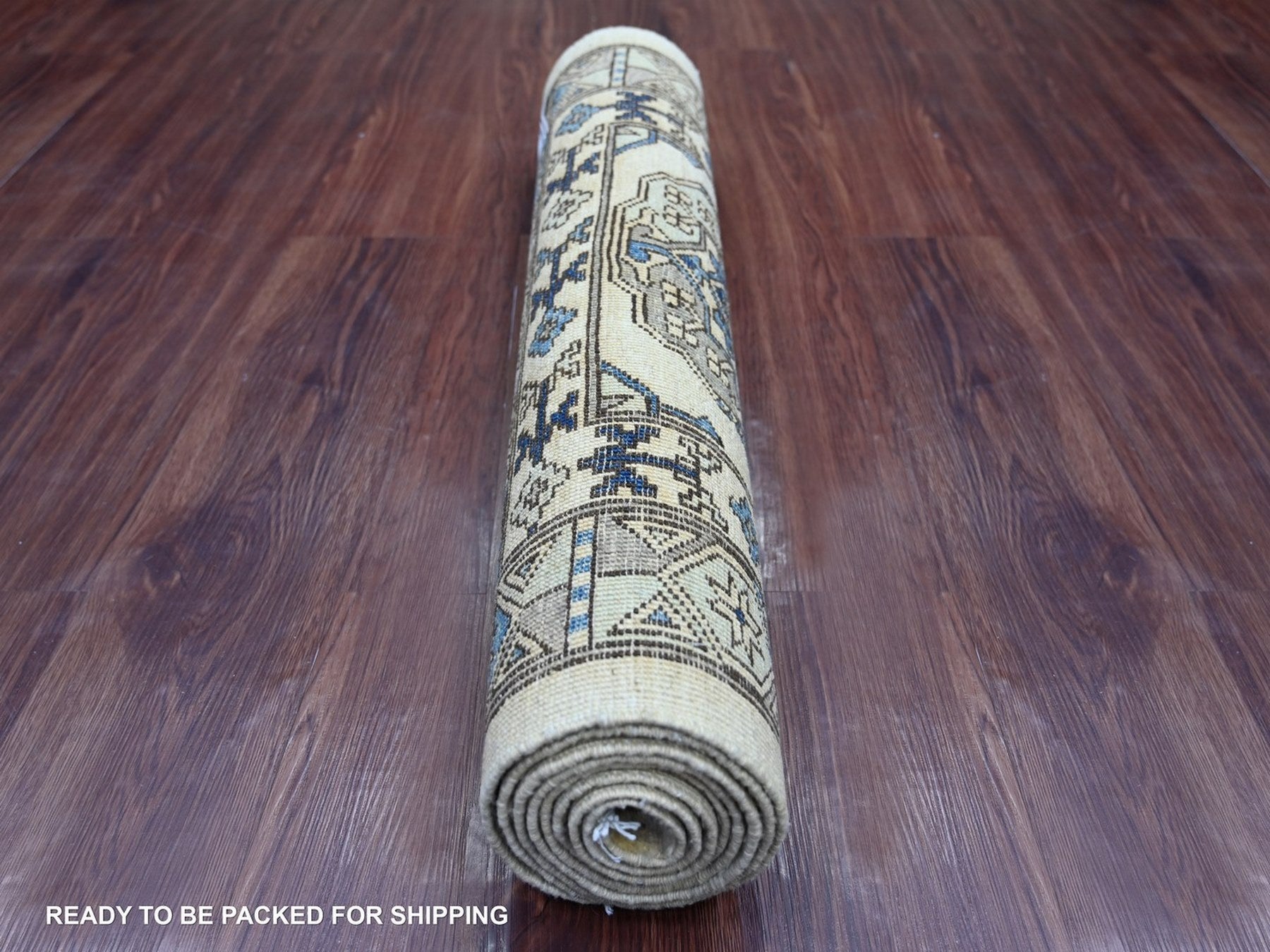 Ersari Tribal & Geometric hand-knotted wool runner in Ivory & Gray, 2'8" x 8' — SKU O022587 (view 4)