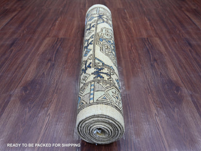 Ersari Tribal & Geometric hand-knotted wool runner in Ivory & Gray, 2'8" x 8' — SKU O022587 (view 4)