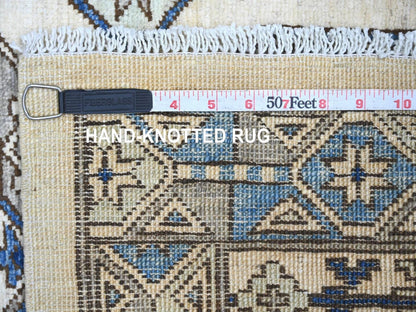 Ersari Tribal & Geometric hand-knotted wool runner in Ivory & Gray, 2'8" x 8' — SKU O022587 (view 6)