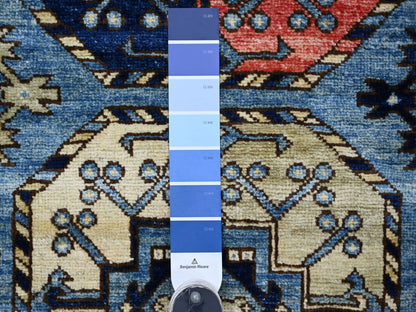 Blue 2'6" x 11'11" Tribal & Geometric Hand knotted Wool Rug - Sku: O022588