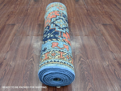 Blue 2'6" x 11'11" Tribal & Geometric Hand knotted Wool Rug - Sku: O022588