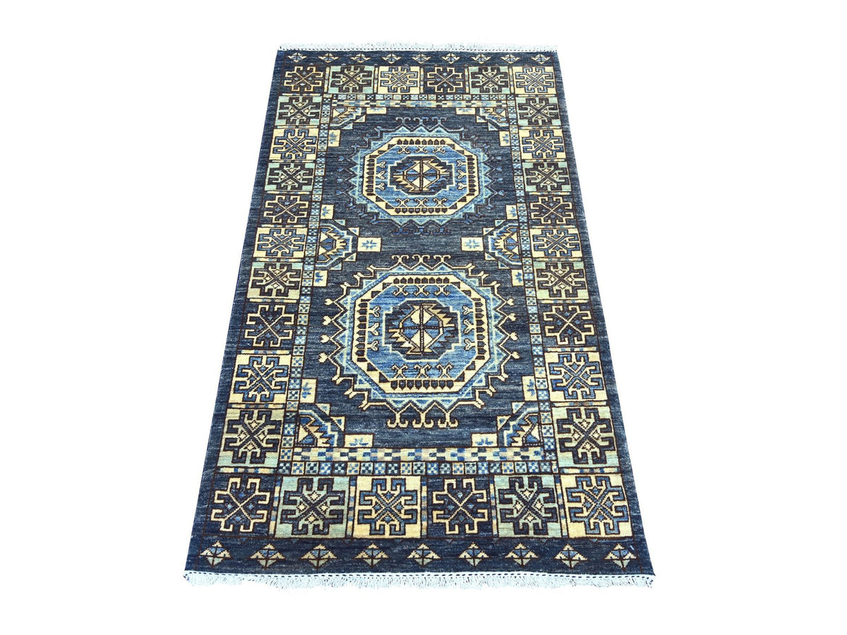 Ersari Tribal & Geometric hand-knotted wool rug in Gray & Ivory, 2'11" x 4'10" — SKU O022589