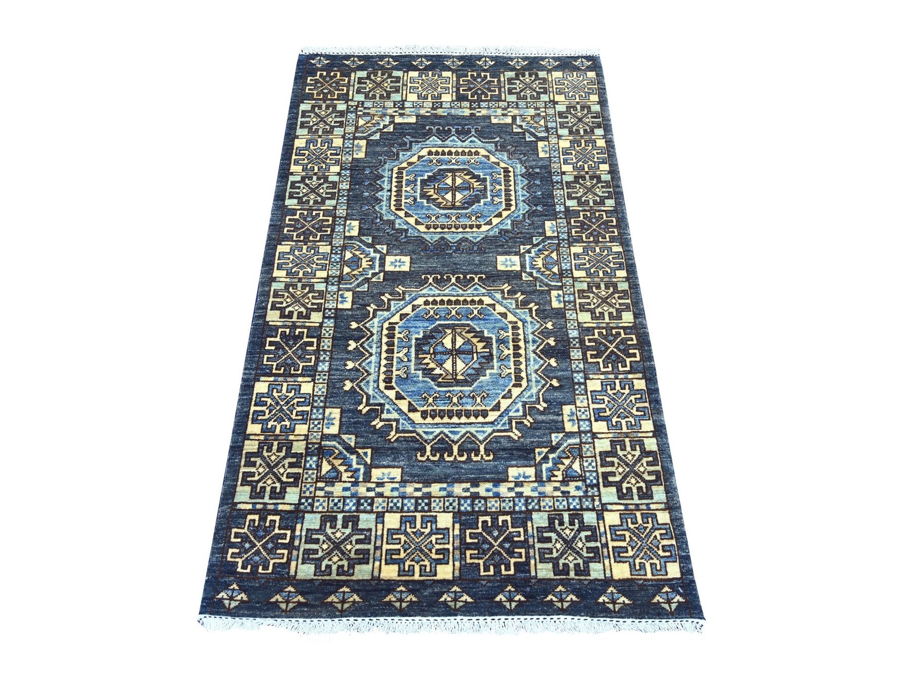 Ersari Tribal & Geometric hand-knotted wool rug in Gray & Ivory, 2'11" x 4'10" — SKU O022589